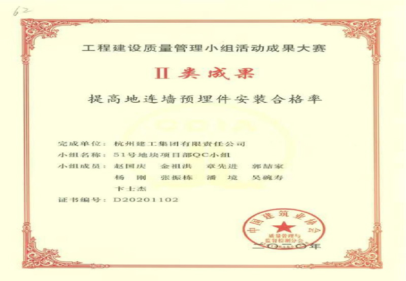 全國(guó)工程建設(shè)質(zhì)量管理小組活動(dòng)二類成果獎(jiǎng)